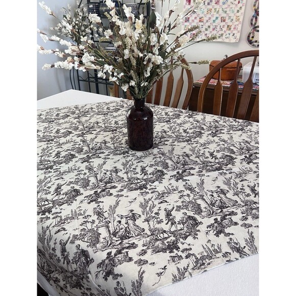 Vintage Toile Tablecloth Handmade Gray & White - Picture 8 of 8